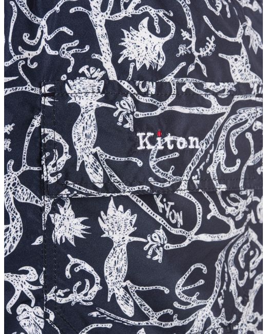 Kiton Blue Swim Shorts With Fantasy Print for men