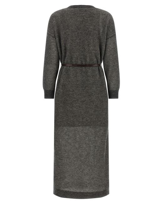 Brunello Cucinelli Gray Wool Midi Dress