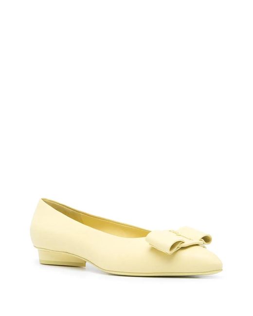 Ferragamo Metallic Viva Vara Bow Ballerina Shoes
