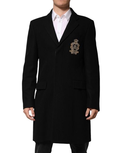 Dolce & Gabbana Black Heraldic Patch Single Breasted Blazer Jacket Nylon Virgin Wool Clothing for men