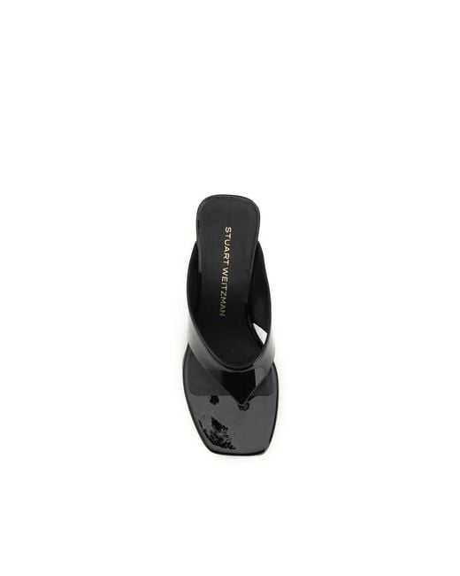 Stuart Weitzman Black Calf Leather Bos Taurus Wedge Sandals