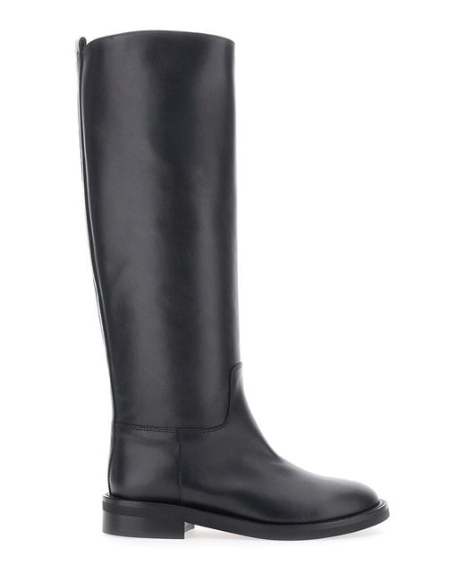 Via Roma 15 Black Leather Round Toe Slip-On Boots For