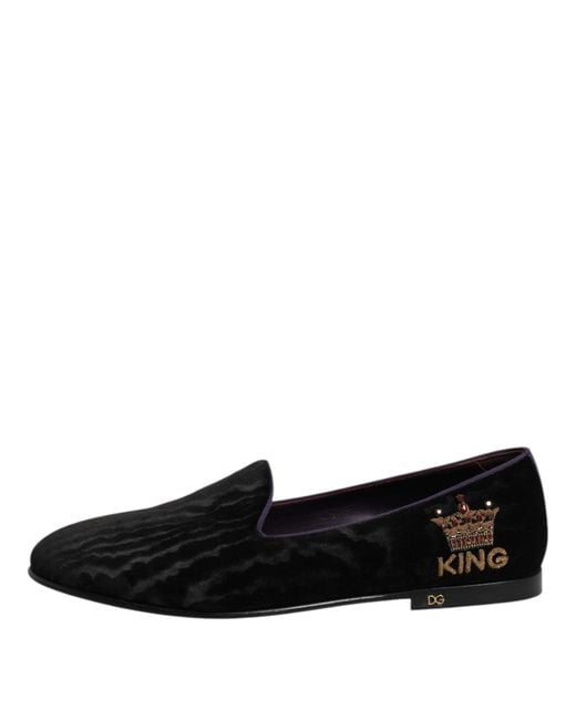 Dolce & Gabbana Black Dg Crown Embroidery Loafers Slip On Shoes for men