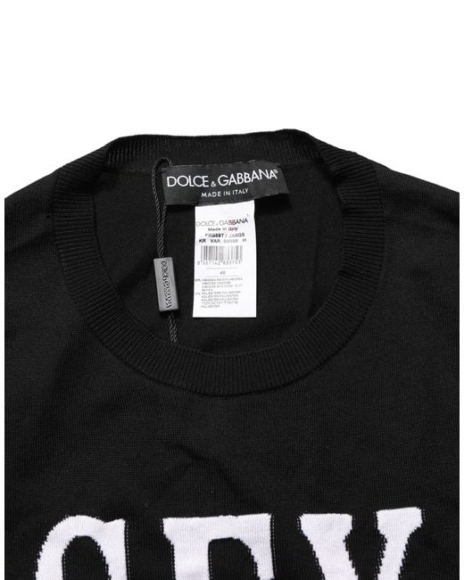 Dolce & Gabbana Black Graphic Print Long-Sleeved Top Viscose Polyester