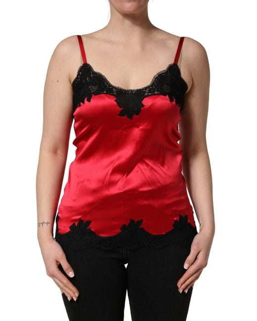 Dolce & Gabbana Pink Silk Lace Trim Camisole Sleeveless Tank Top And Elastane