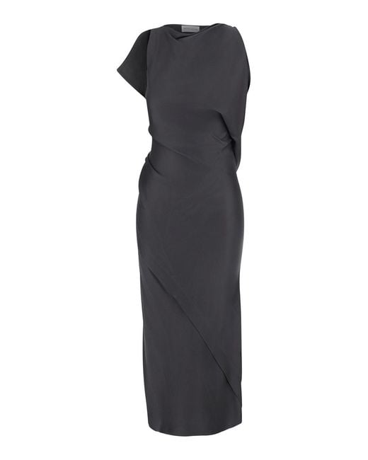 Victoria Beckham Black Long Sleeveless Dress With Draping Acetate And Viscose