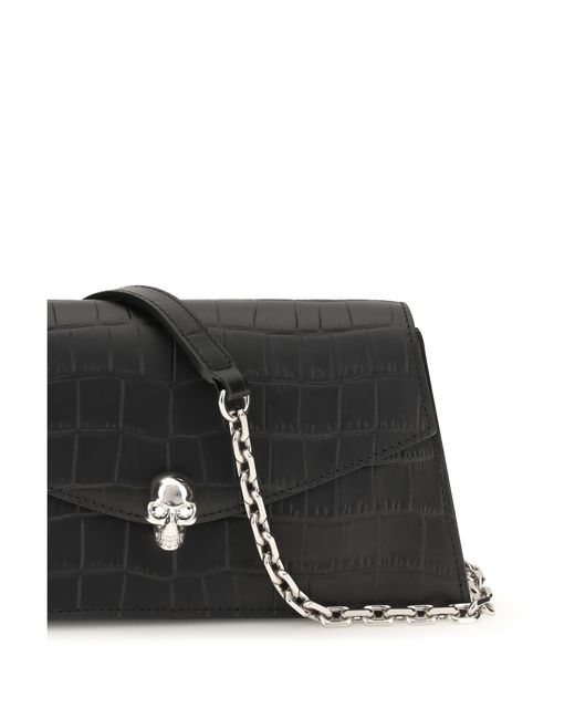 McQueen Black Mini Skull Clutch- Calf Leather Shoulder Bags