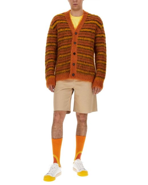 Marni Brown V-Neck Cardigan Mohair Knit Jumpers for men