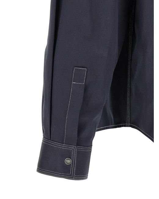 Fendi Blue Cotton Blouse for men