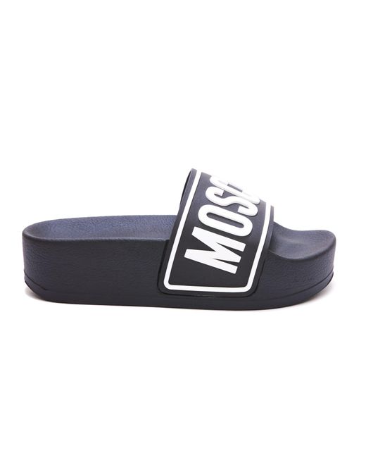Moschino Rubber Logo Platform Slide Sandals in Black | Lyst