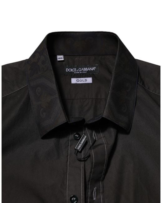 Dolce & Gabbana Black Cotton Jacquard Collar Dress Shirt for men