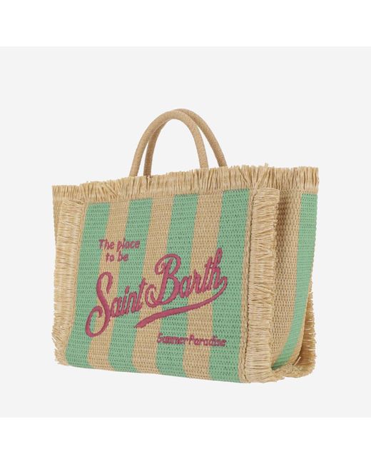 Mc2 Saint Barth Green Colette Tote Bag With Striped Pattern
