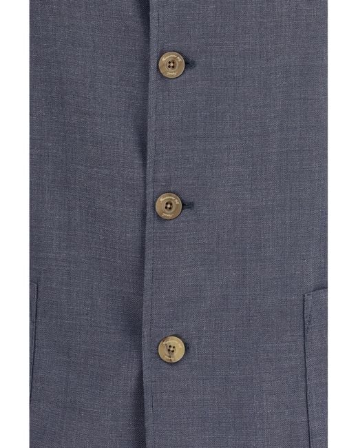 Finamore 1925 Blue Cotton And Silk Blend Jacket for men