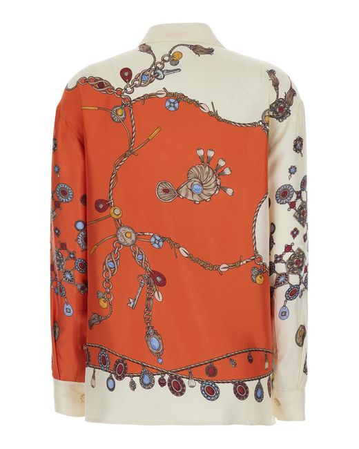 Versace Orange Shirt Silk Blouses