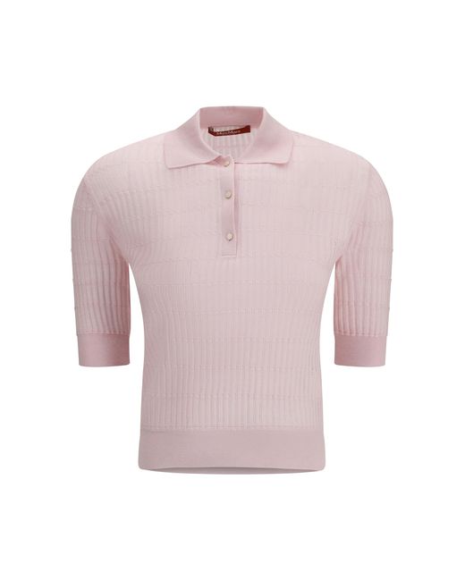 Max Mara Pink Polo Gallo Wool And Silk Silk; Ovis Aries Knitwear
