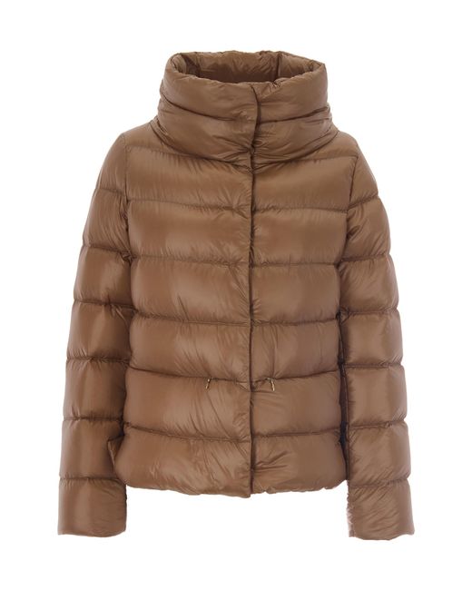 Herno Brown Quilted Nylon Cape Jacket