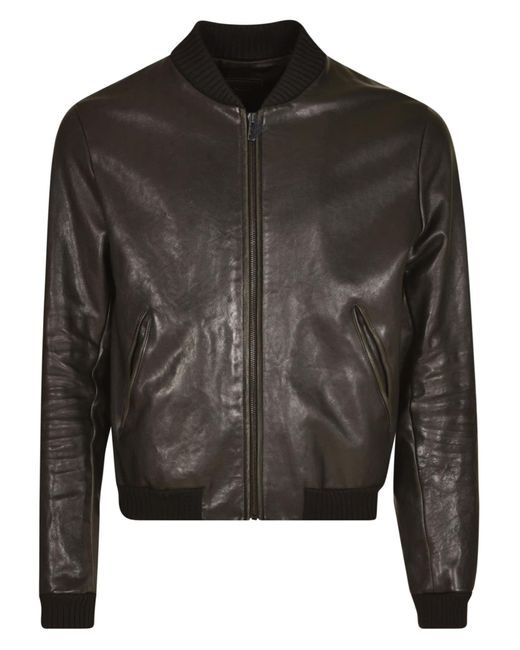 Prada Black Logo Patch Rib Trim Zipped Leather Jacket for men