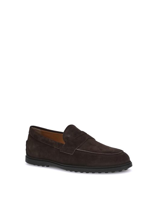 Tod's Black Suede Loafers With Monogram Detail Calf Leather Bos Taurus for men