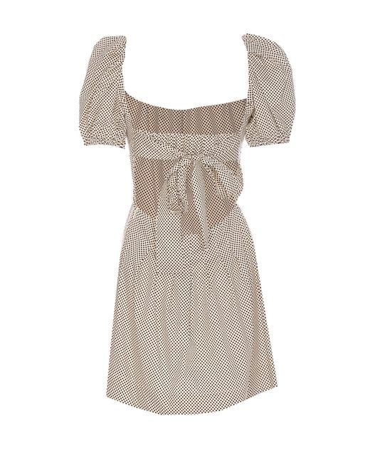 Elisabetta Franchi Natural Embroidered Cotton Dress With Polka Dots And Roses