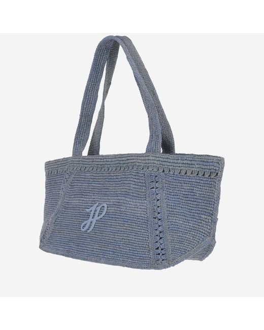 Patou Blue Large Raffia Bag With Logo Shoulder