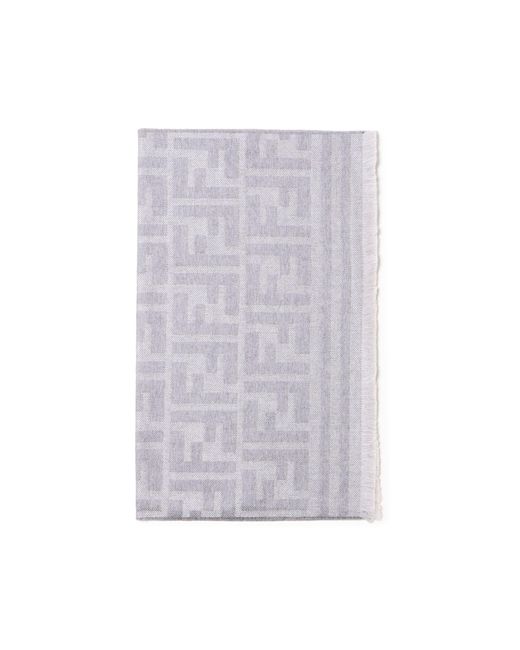 Fendi Gray Knitted Wool And Silk Scarf With All-Over Ff for men