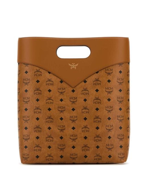 MCM Brown Vestos Print Leather Tote Bag for men