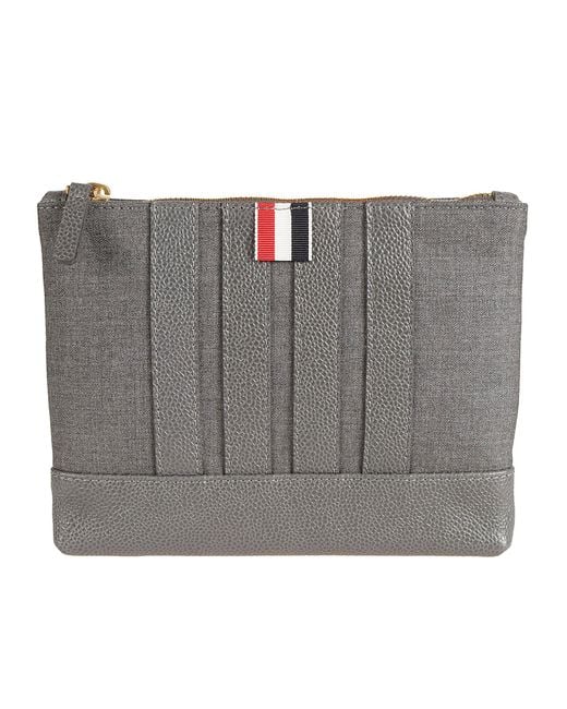 Thom Browne Gray 4-Bar Zipped Clutch for men