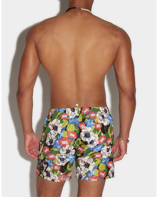 DSquared² Multicolor Flowers Print Logo Swim Shorts Clothing Beachwear for men