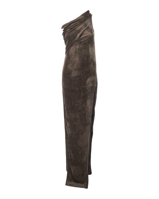 princess polly baby blue dress Rick Owens Women's Brown 'Athena Arrowhead' Asymmetric Long Dress With  Ruched Neckline And Side Single Slit