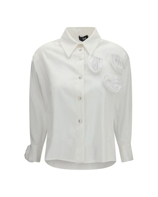Ella White Shirt With Appliqué Roses Cotton; Polyester; Elastane