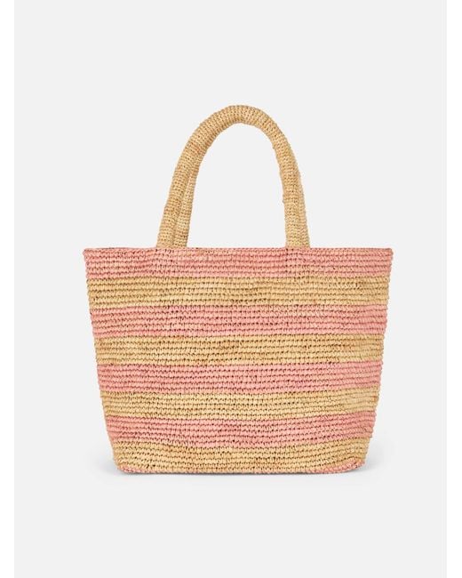 Mc2 Saint Barth Natural Striped Raffia Beach Midi Bag With Cotton Pouch