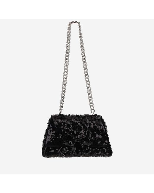 Self-Portrait Black Mini Sequin Bag With Bow Polyester Elastane Shoulder