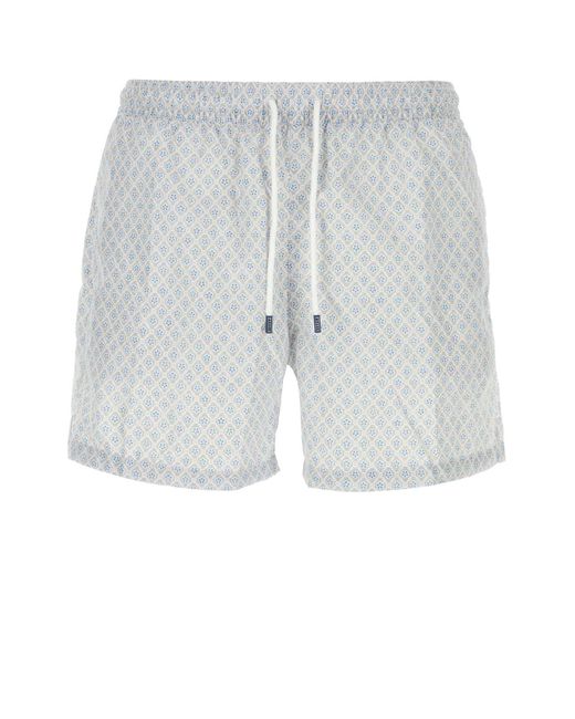 Fedeli Gray Printed Polyester Swimming Shorts for men