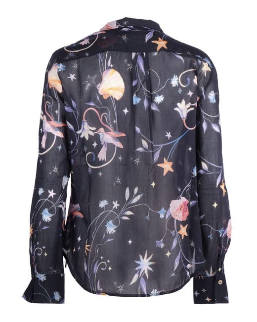 Forte_forte Blue Regular Voile Shirt With Deliverance Print Cotton Silk