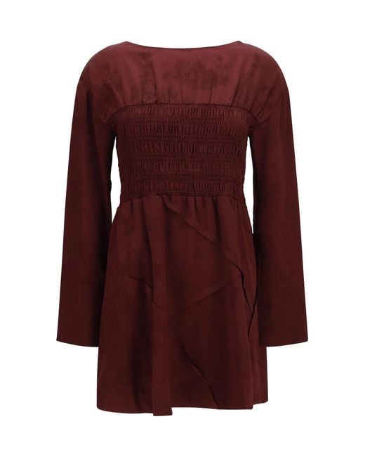 Ganni Purple Long-Sleeve Satin Mini Dress Acetate; Polyester