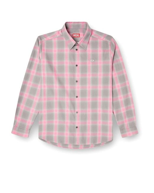 DIESEL Pink S-Simply Check Cotton Blend Shirt for men