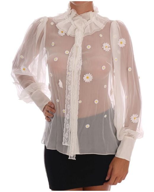 Dolce & Gabbana Pink Daisy Applique Silk Shirt