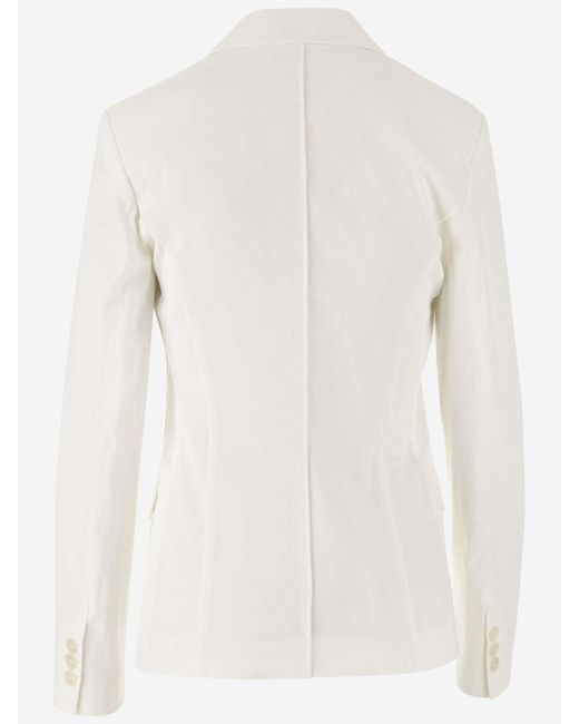 Pinko White Linen And Viscose Blend Single-Breasted Jacket