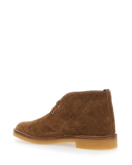 Gucci Brown Ankle Boots With Web Detail Calf for men