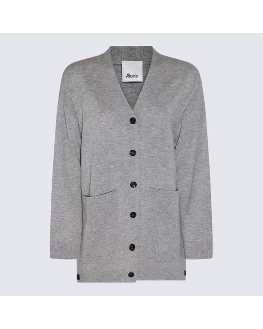 Allude Gray Wool And Cashmere Blend Cardigan