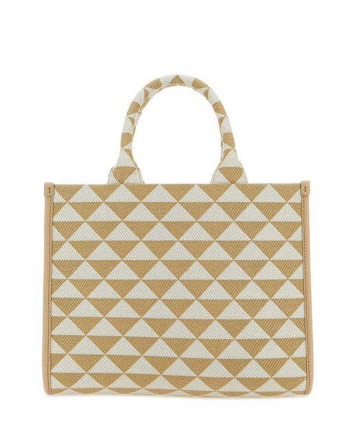 Prada Brown Embroidered Fabric Small Symbole Shopping Bag