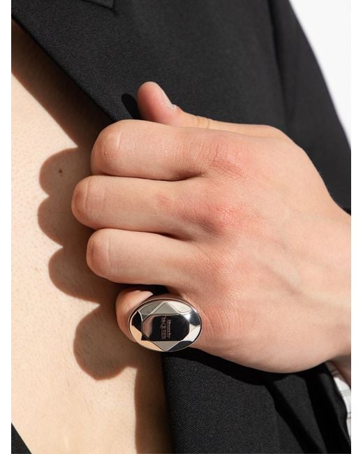 McQueen Gray Faceted Stone Logo Ring Accessories Jewelry for men