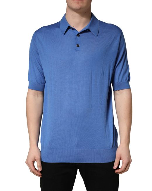 Dolce & Gabbana Blue Cashmere Short Sleeves Polo T-Shirt for men