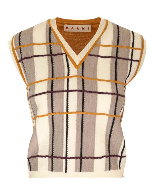 Marni Multicolor Vest With Checked Patchwork Pattern