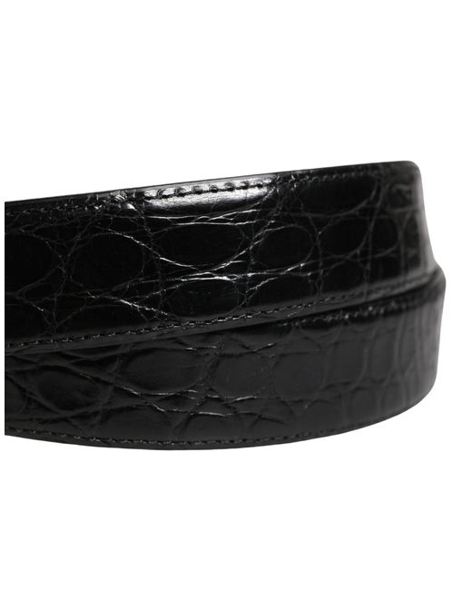 Dolce & Gabbana Black Exotic Leather Logo Buckle Belt Caiman for men