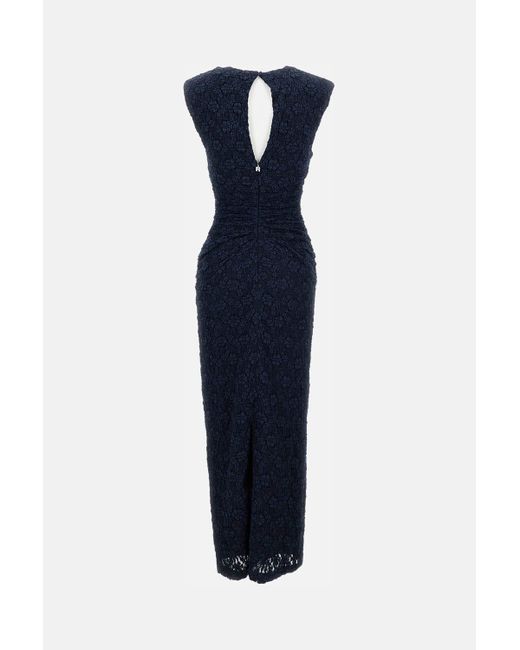 ROTATE BIRGER CHRISTENSEN Blue Long Sleeveless Fitted Midi Dress With Textured Detailing