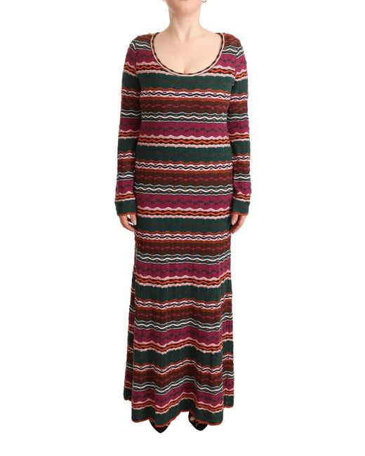 Missoni Black Stripe Wool Knitted Maxi Sheath Dress