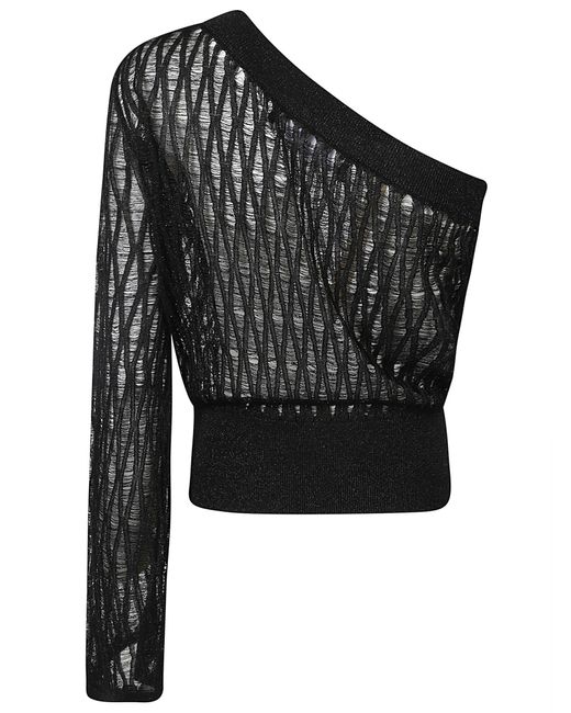 FEDERICA TOSI Black One-Shoulder See-Through Top