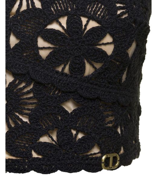 Twin Set Black Top With Crochet Work