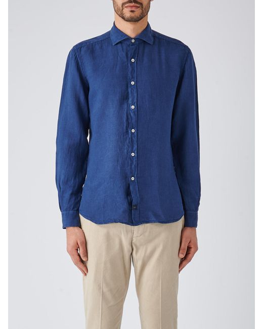 Fay Blue Camicia Collo Francese Tinto Capo Shirt for men
